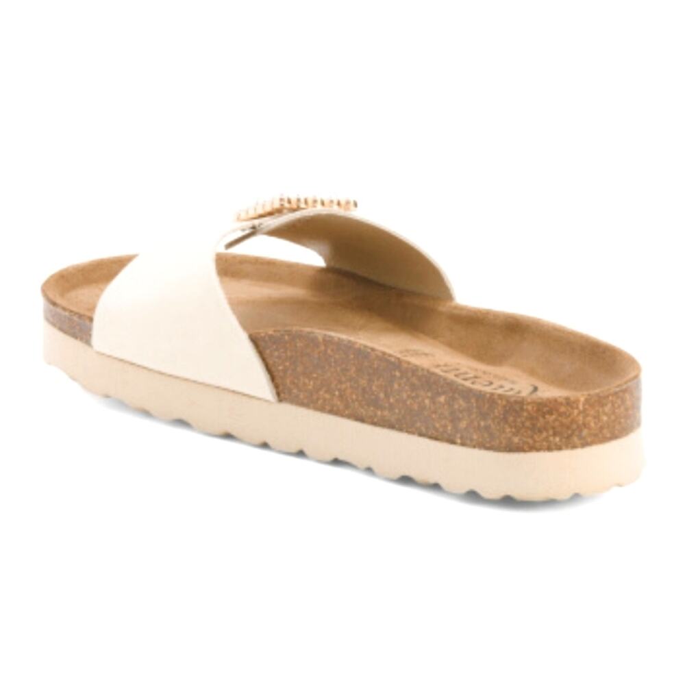 AUTENTI Beige Cream Pearl Buckle Leather Slide Comfort Sandal Size 41 - Picture 10 of 14